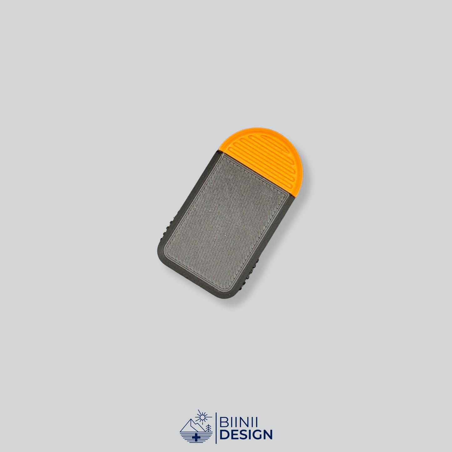 Black/Orange Two-Tone Mini Travel Pill Box for supplements, vitamins, or anti-allergics like Lactaid. Swiss Crafted by Biinii Design.