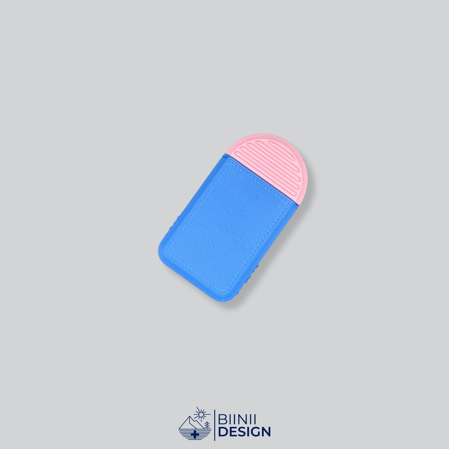 Blue/Pink Two-Tone Mini Travel Pill Box for supplements, vitamins, or anti-allergics like Lactaid. Swiss crafted by Biinii Design.
