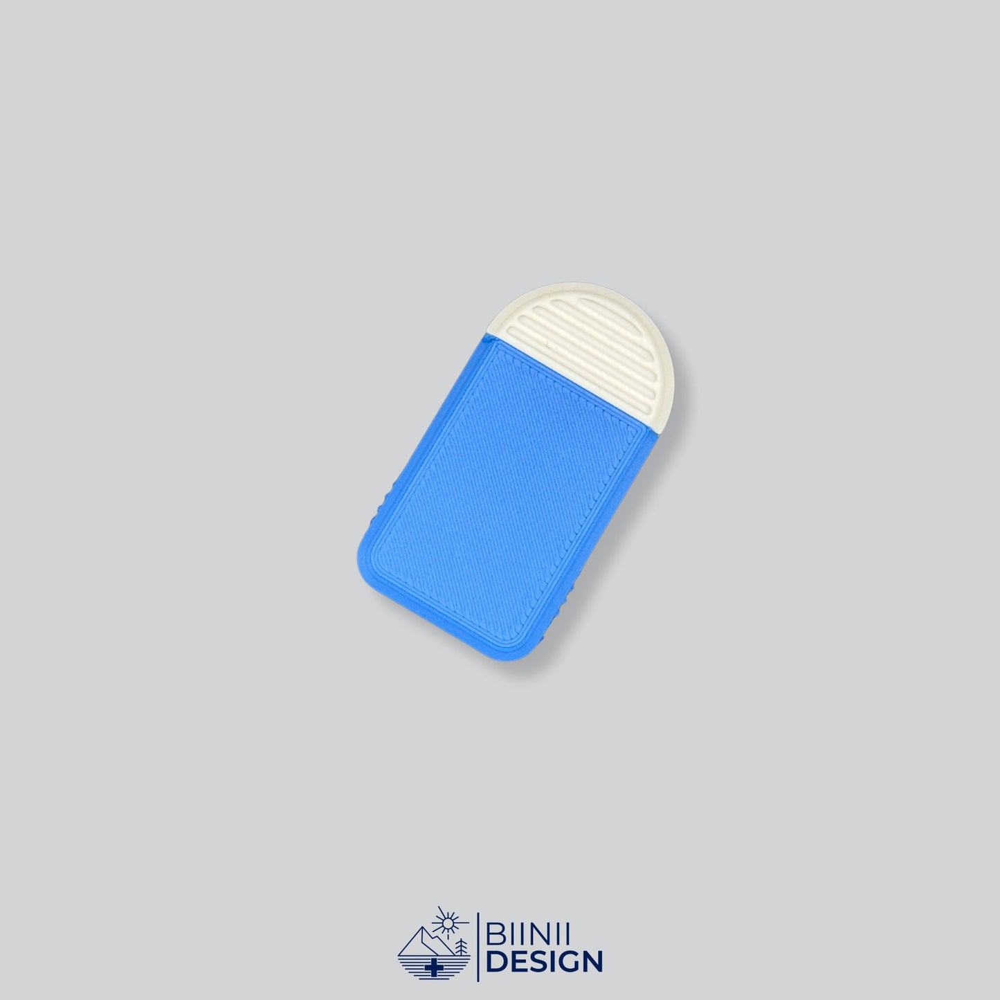 Blue/White Two-Tone Minimalist 2-Compartment Pill Holder with 49 custom color options. Swiss-made for durable travel.