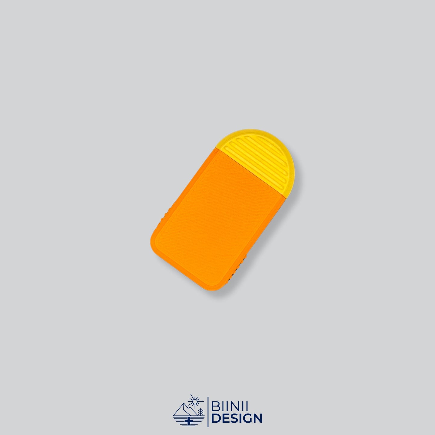 Orange/Yellow Two-Tone Minimalist 2-Compartment Pill Holder with 49 custom color options. Swiss-made for durable travel. Swiss Design by Biinii Design.