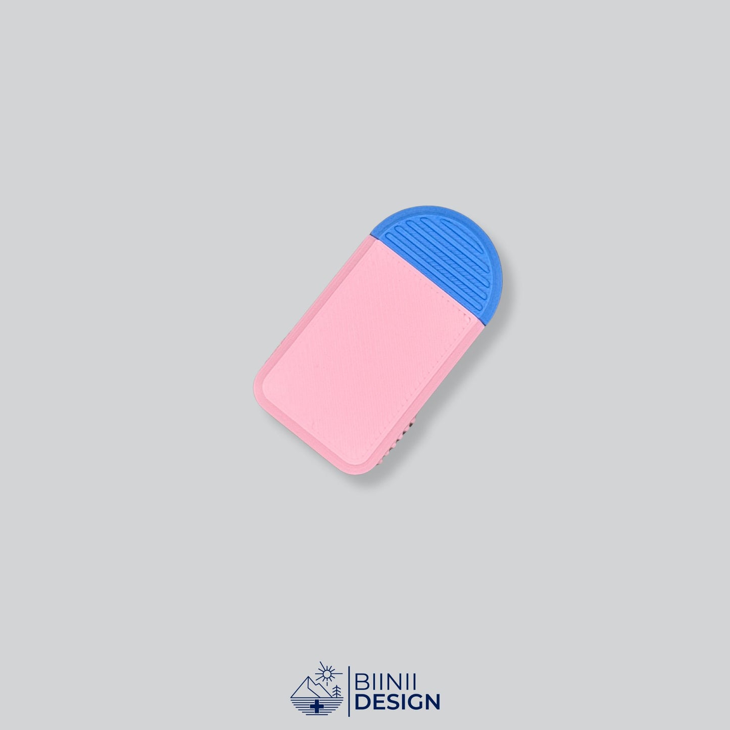 Pink/Blue Two-Tone Mini Travel Pill Box for supplements, vitamins, or anti-allergics like Lactaid. Swiss crafted by Biinii Design.