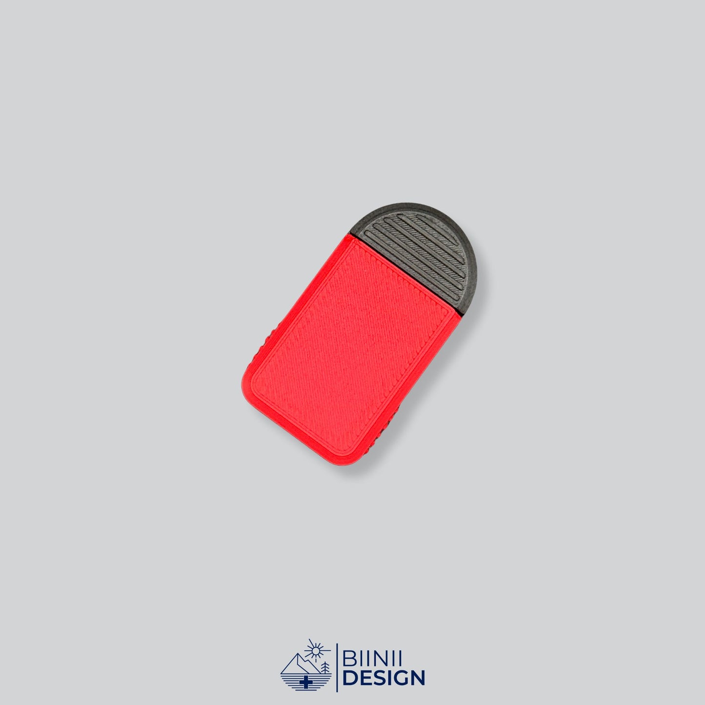 Red/Black Two-Tone Minimalist 2-Compartment Pill Holder with 49 custom color options. Swiss-made for durable travel. Swiss Design by Biinii Design.
