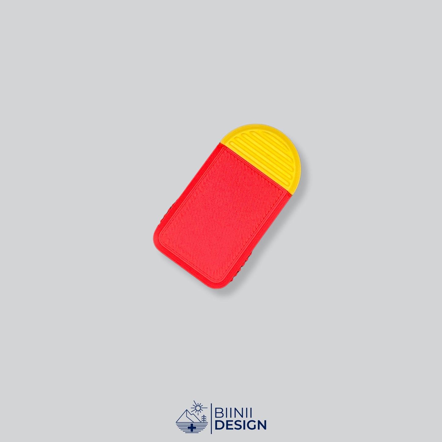 Red/Yellow Two-Tone Mini Travel Pill Box for supplements, vitamins, or anti-allergics like Lactaid. Swiss crafted by Biinii Design.