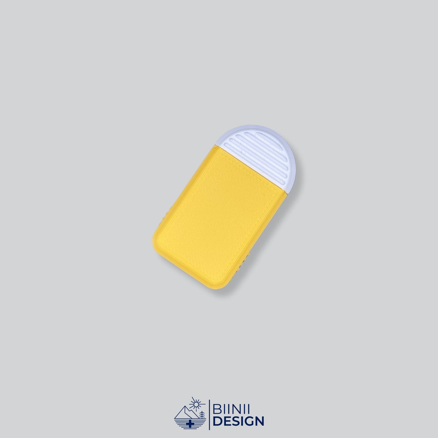 Yellow/White Two-Tone Minimalist 2-Compartment Pill Holder with 49 custom color options. Swiss-made for durable travel. Swiss Design by Biinii Design.
