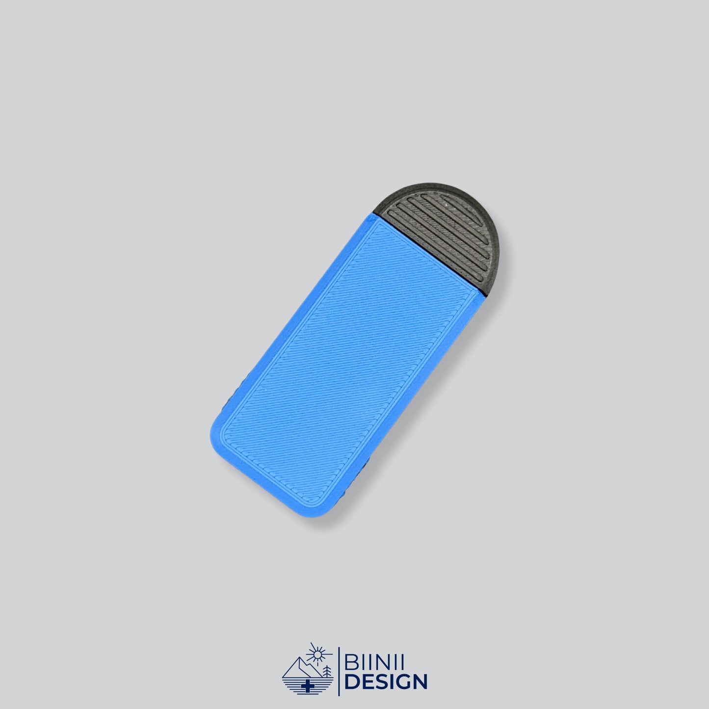 Blue/Black Two-Tone Mini Travel Pill Box for supplements, vitamins, or anti-allergics like Lactaid. Swiss crafted by Biinii Design.