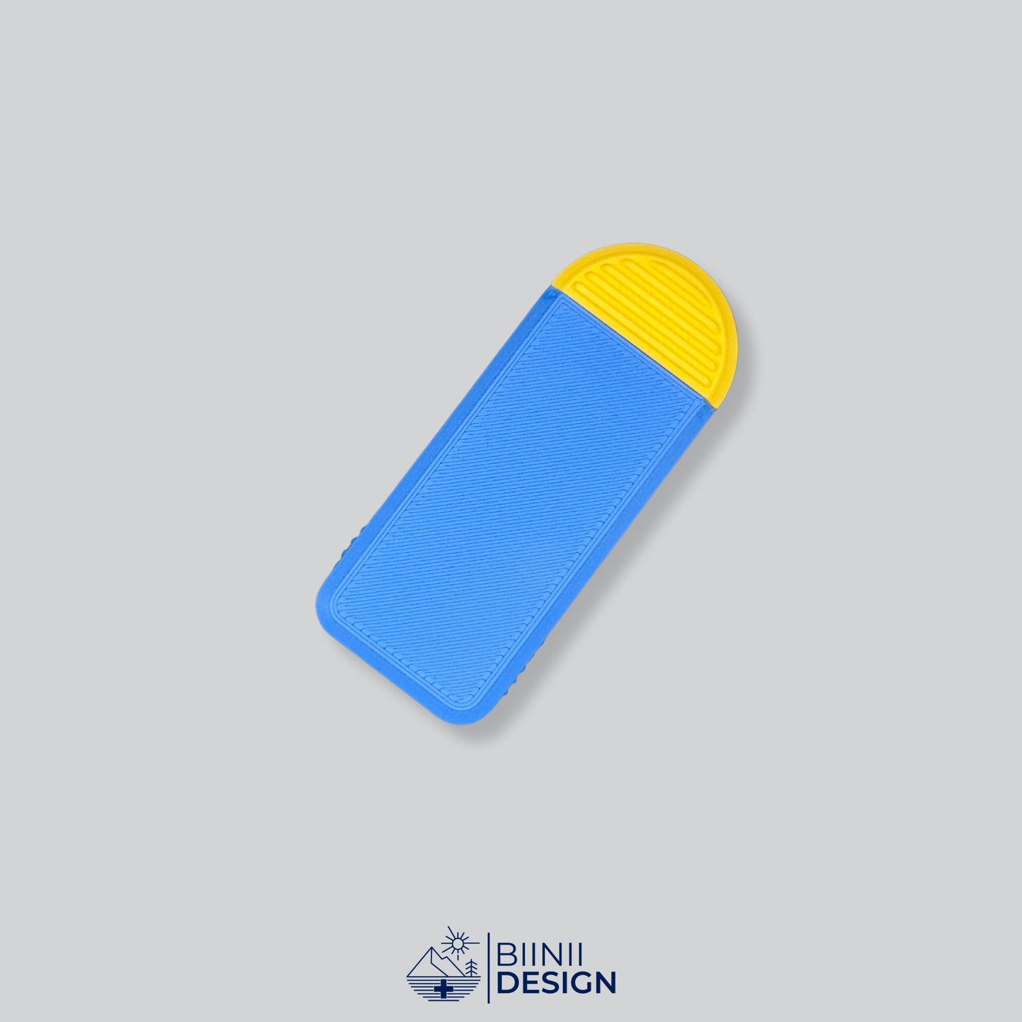 Blue/Yellow Two-Tone Portable 3-Compartment Pill Organizer for medication storage. Discreet design fits easily in any purse or pocket.