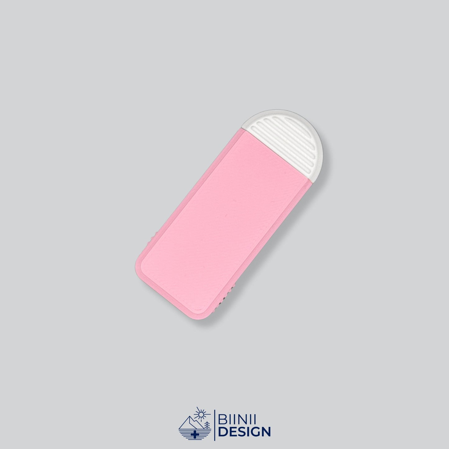 Pink/White Two-Tone Mini Travel Pill Box for supplements, vitamins, or anti-allergics like Lactaid. Swiss crafted by Biinii Design.