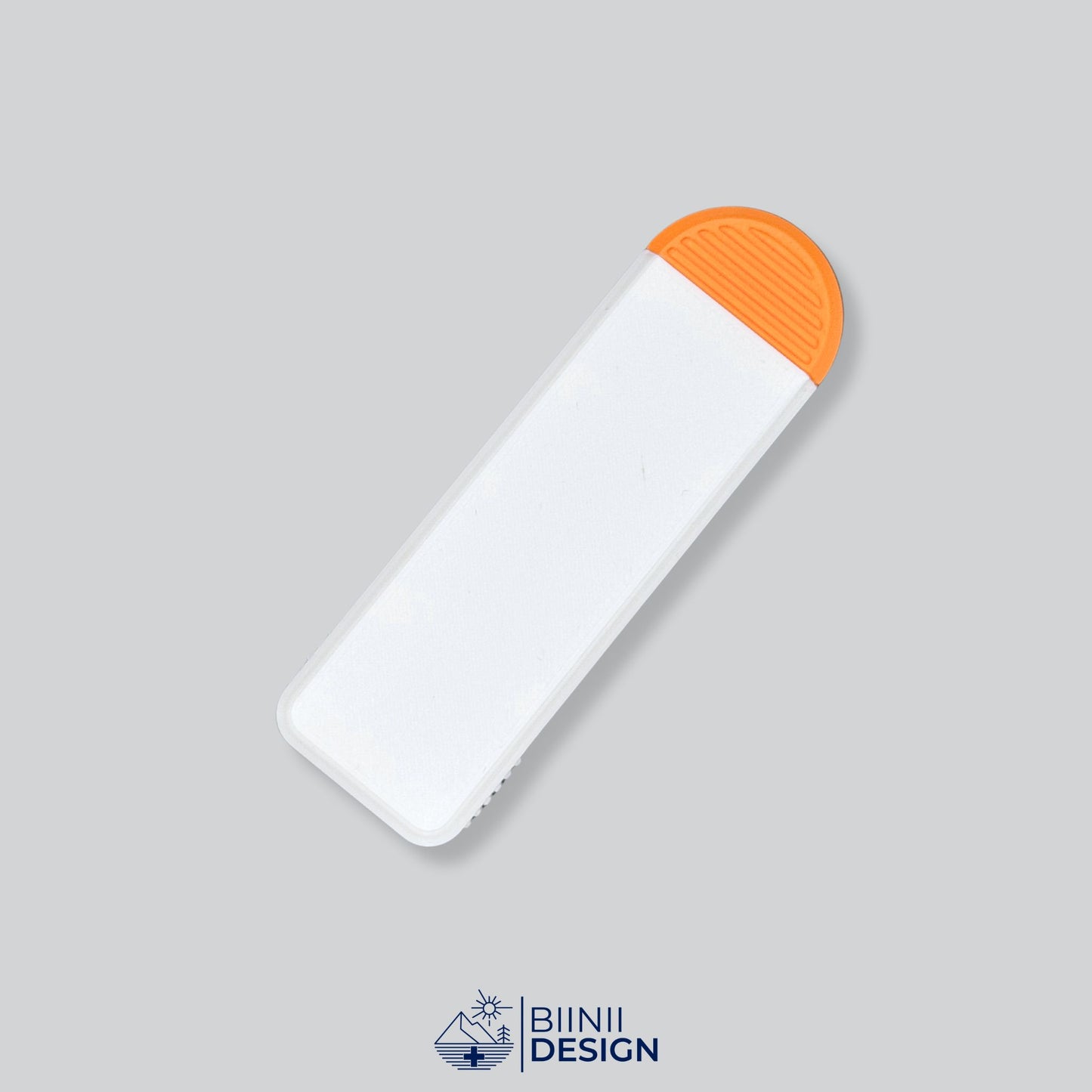 White/Orange Two-Tone Portable 4-Compartment Pill Organizer for medication storage. Discreet design fits easily in any purse or pocket.