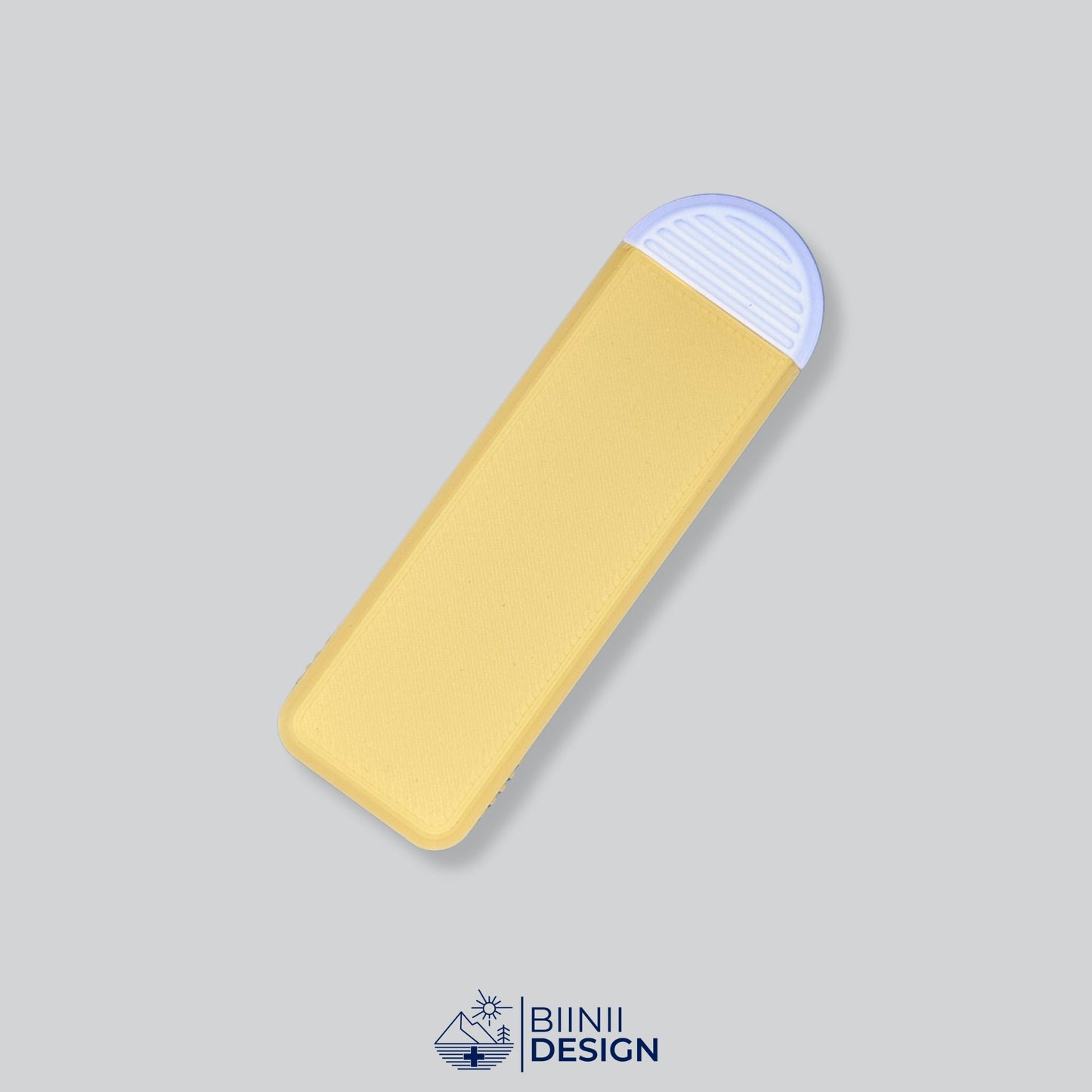 Yellow/White Two-Tone Minimalist 4-Compartment Pill Holder with 49 custom color options. Swiss-made design by Biinii Design for durable travel.