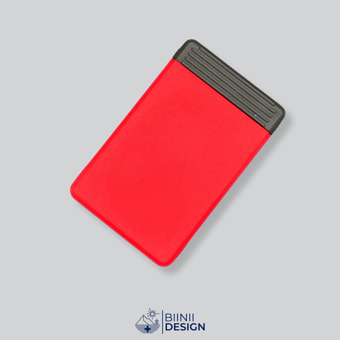 This 3D printed Red/Black two-tone modular 3D printed pill holder, perfect for compact organization on the go, a Swiss-crafted Biinii Design piece.