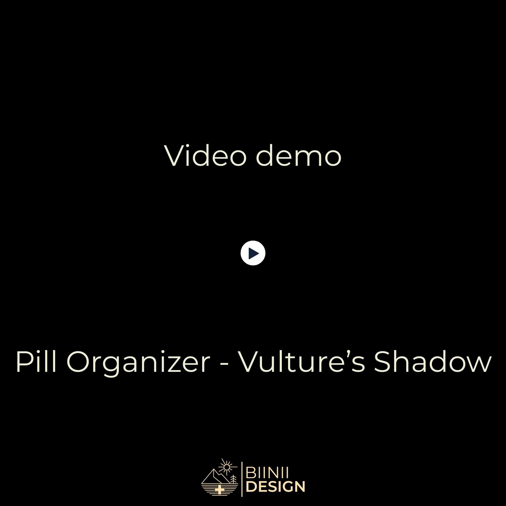 Vulture’s Shadow pillbox with dark vulture skull design, Swiss-made artistic organizer in black galaxy finish, gothic pill case for daily meds, vitamins or supplements, unique travel accessory with symbolic style.