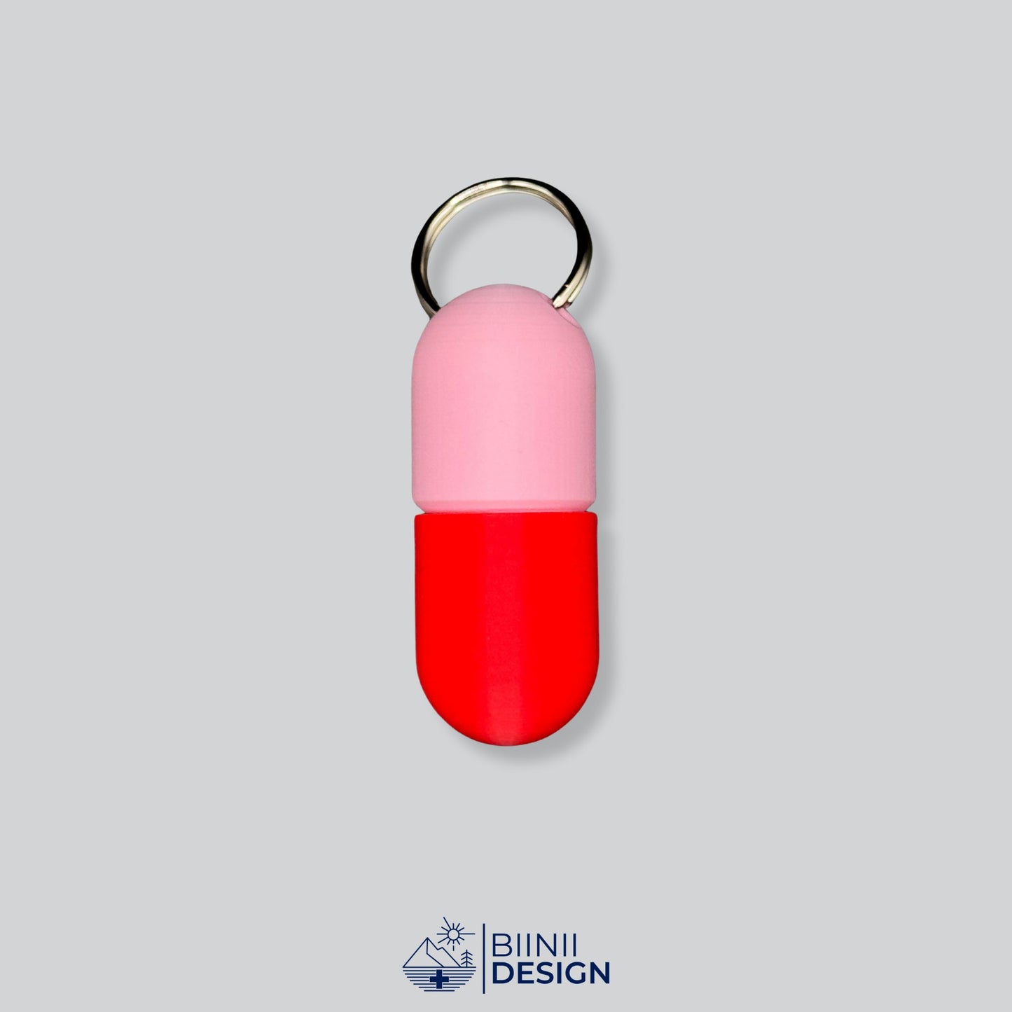 Pink/Red large pillbox with rich contrast and screw-closed top.
Keywords: travel supplement holder, pill organizer, keychain pill case