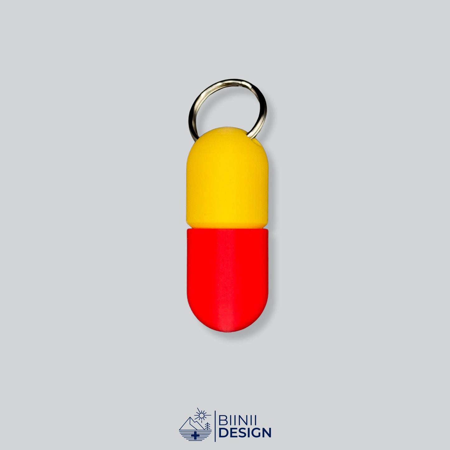 Yellow/Red pill case with bright color mix and secure closure.
Keywords: travel pill organizer, 3D-printed pillbox, daily meds box