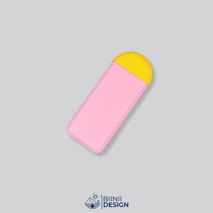 Compact 3-compartment pill box with a pink lid and a yellow base, for pills taken 3 times a day.