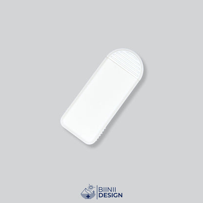 All-white compact 3-compartment pill box, one of 49 lid and base color combinations.