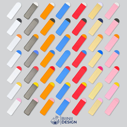 Illustration des 49 combinaisons de couleurs du pilulier compact 4 compartiments, sept couvercles et sept bases.