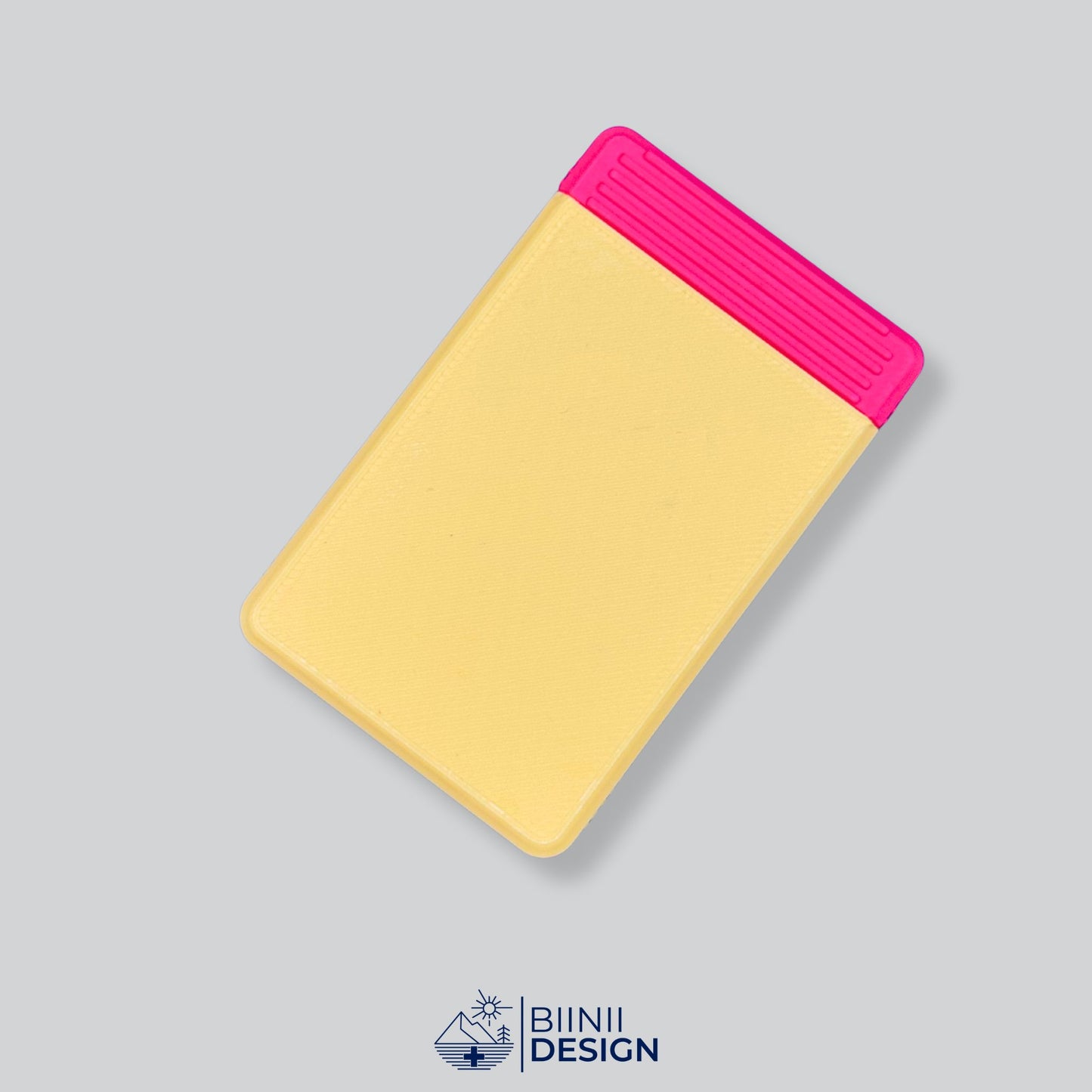 Yellow/Red two-tone daily durable 4-compartment pill case, ideal for vitamins and minerals and presented as a Swiss-crafted Biinii Design piece.