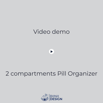 Demo video: the compact 3-compartment pill box slides open and closed, with room for three daily doses.