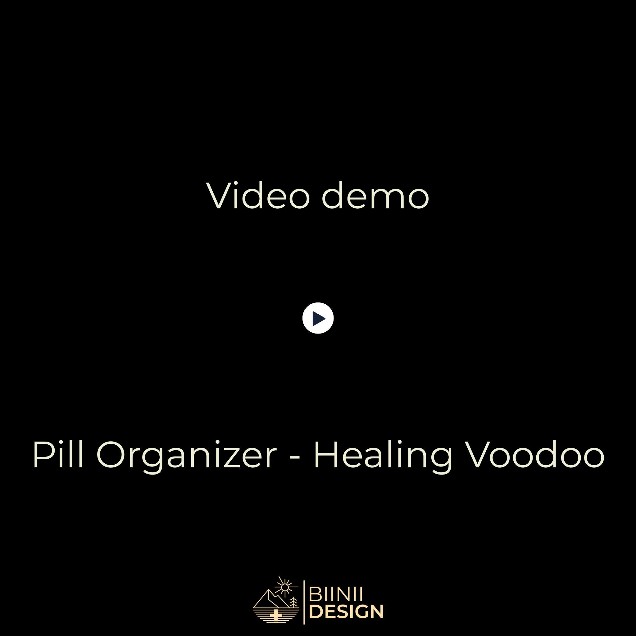 Video demo: Healing Voodoo organizer opening 5 compartment filled slide closure and premium Biinii gift packaging.