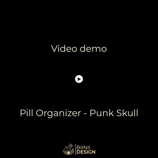 Video demo: Punk Skull organizer opening (5 compartment filled), slide closure and premium Biinii gift packaging.