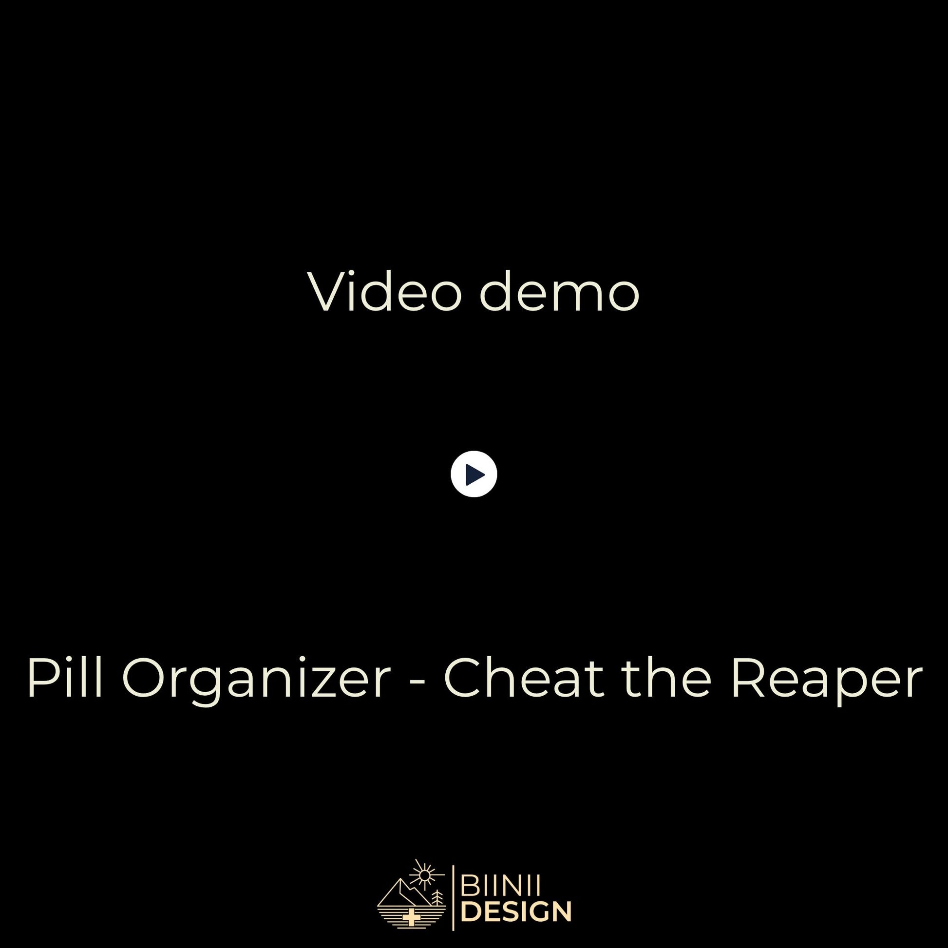 Video demo: "Cheat the Reaper" organizer opening (5 cpt filled) closing and insertion into its premium Biinii gift packaging.