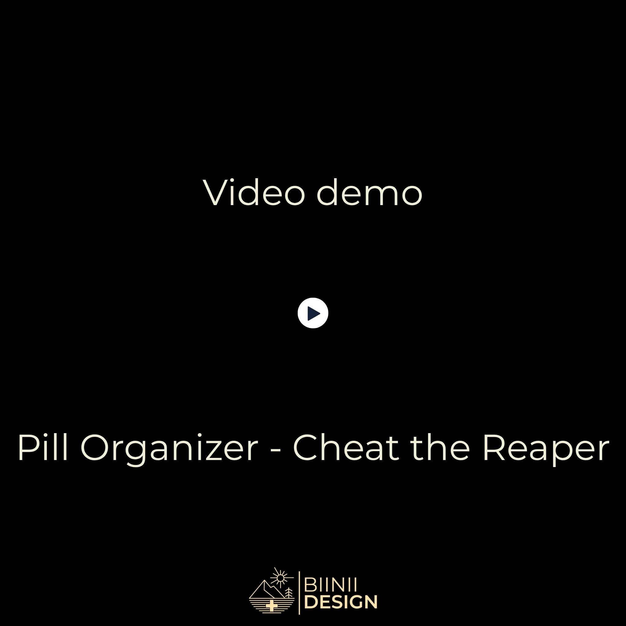 Video demo: "Cheat the Reaper" organizer opening (5 cpt filled) closing and insertion into its premium Biinii gift packaging.